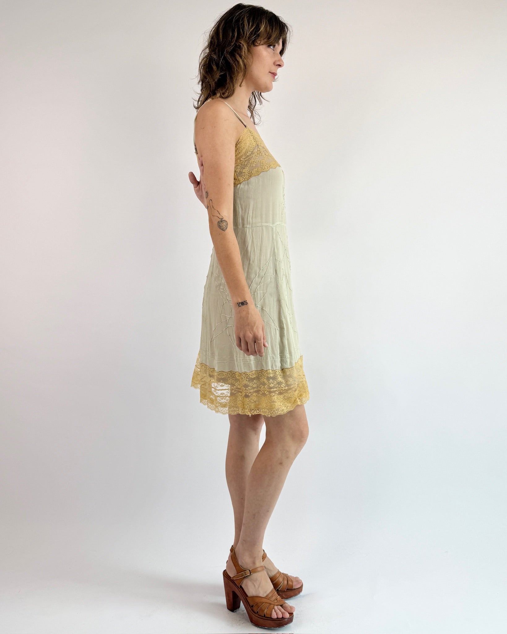 1920s Mint To Be Lace Silk Slip