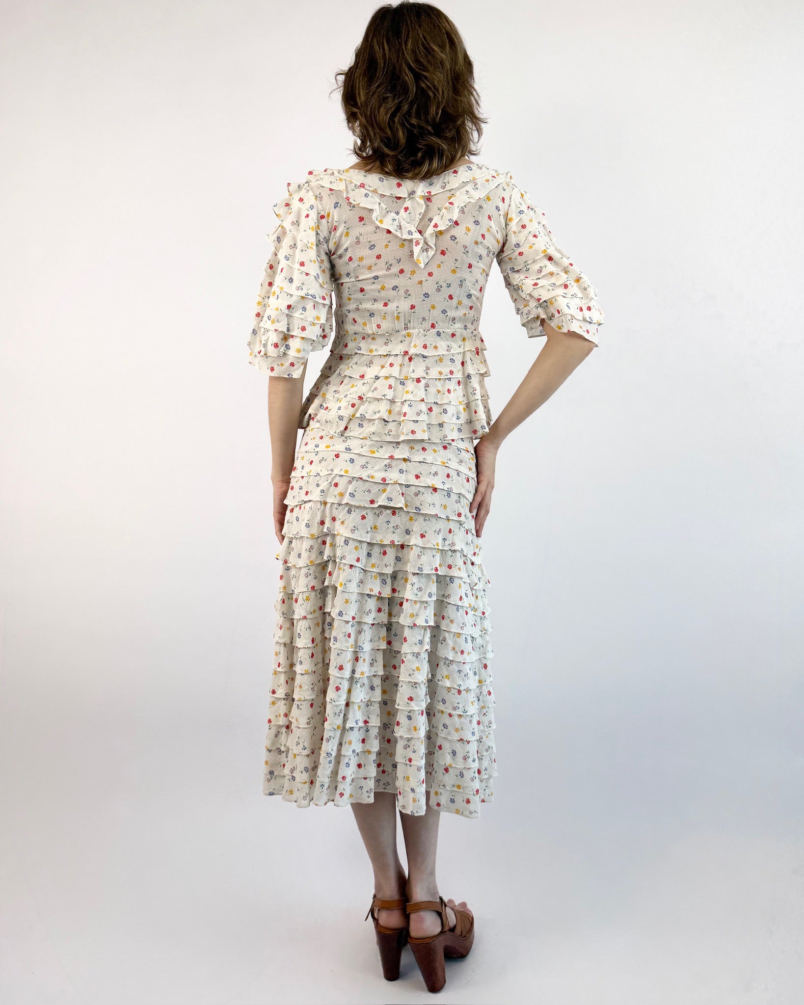 1930's Garden Rows Cotton Voile Dress