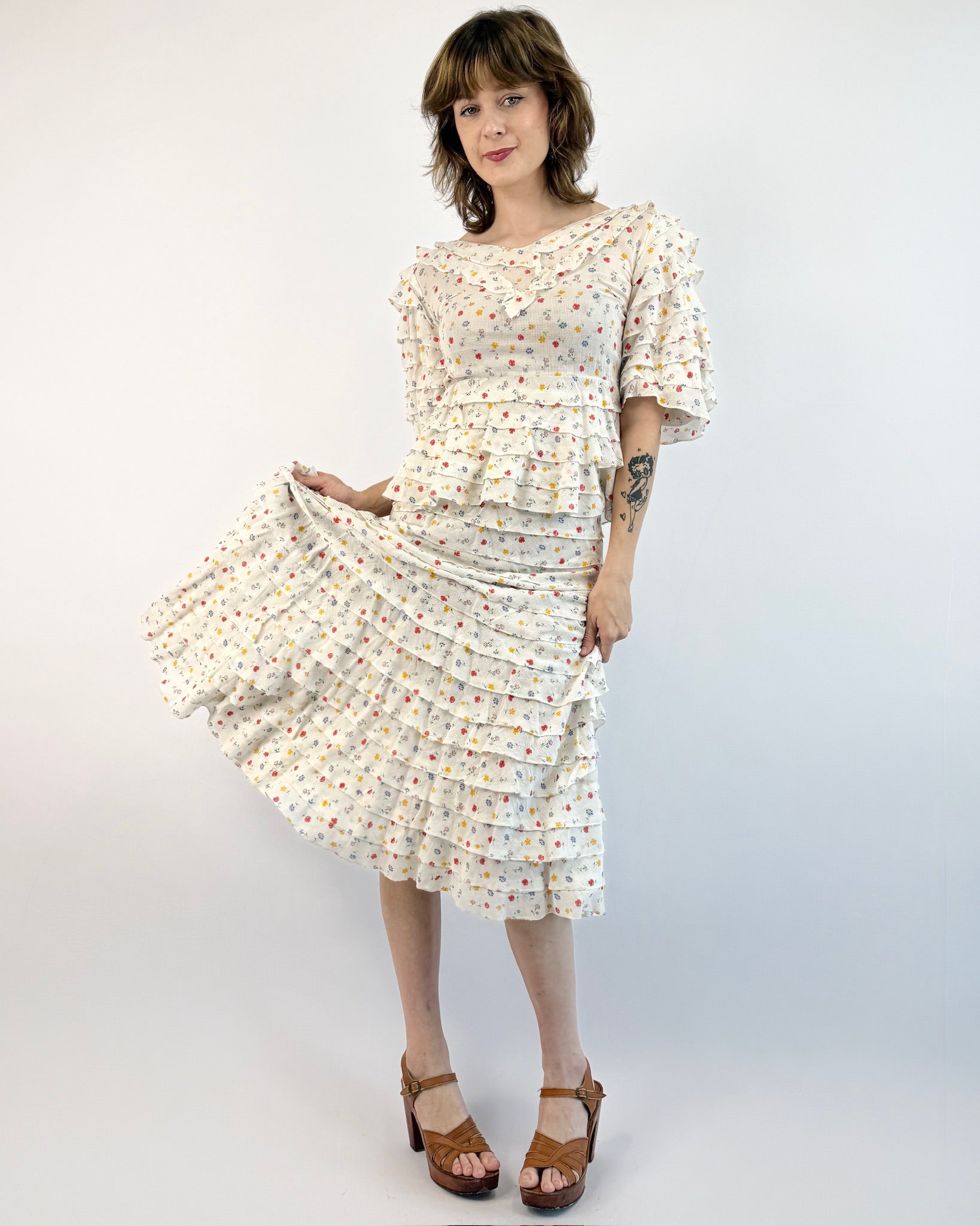 1930's Garden Rows Cotton Voile Dress