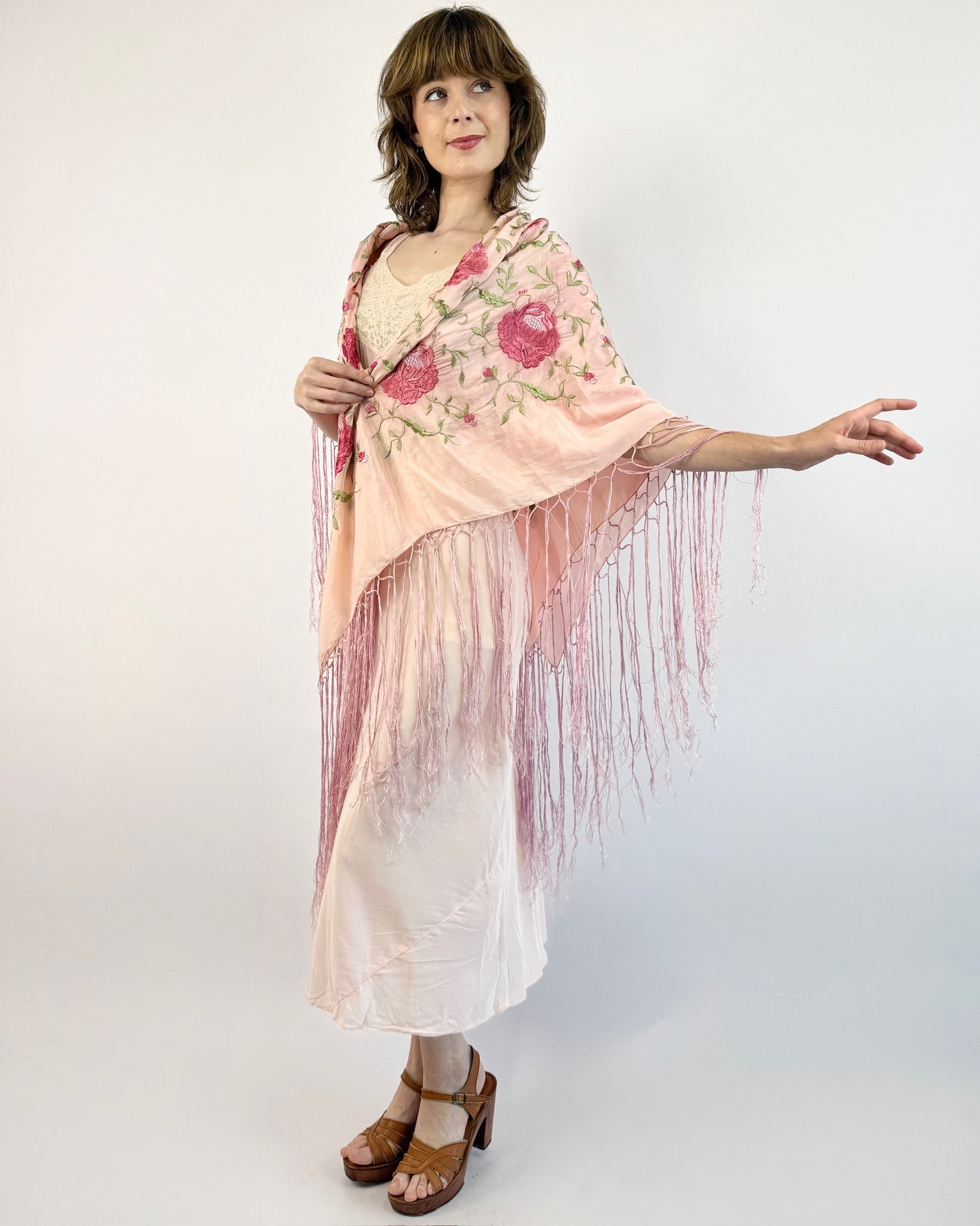 Simply Blushing Embroidered Piano Shawl