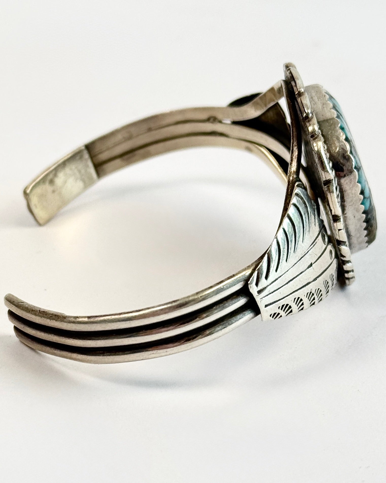 Silver and Speckled Turquoise Large Cuff Bracelet