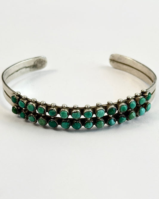 Turquoise Rows Silver Cuff Bracelet