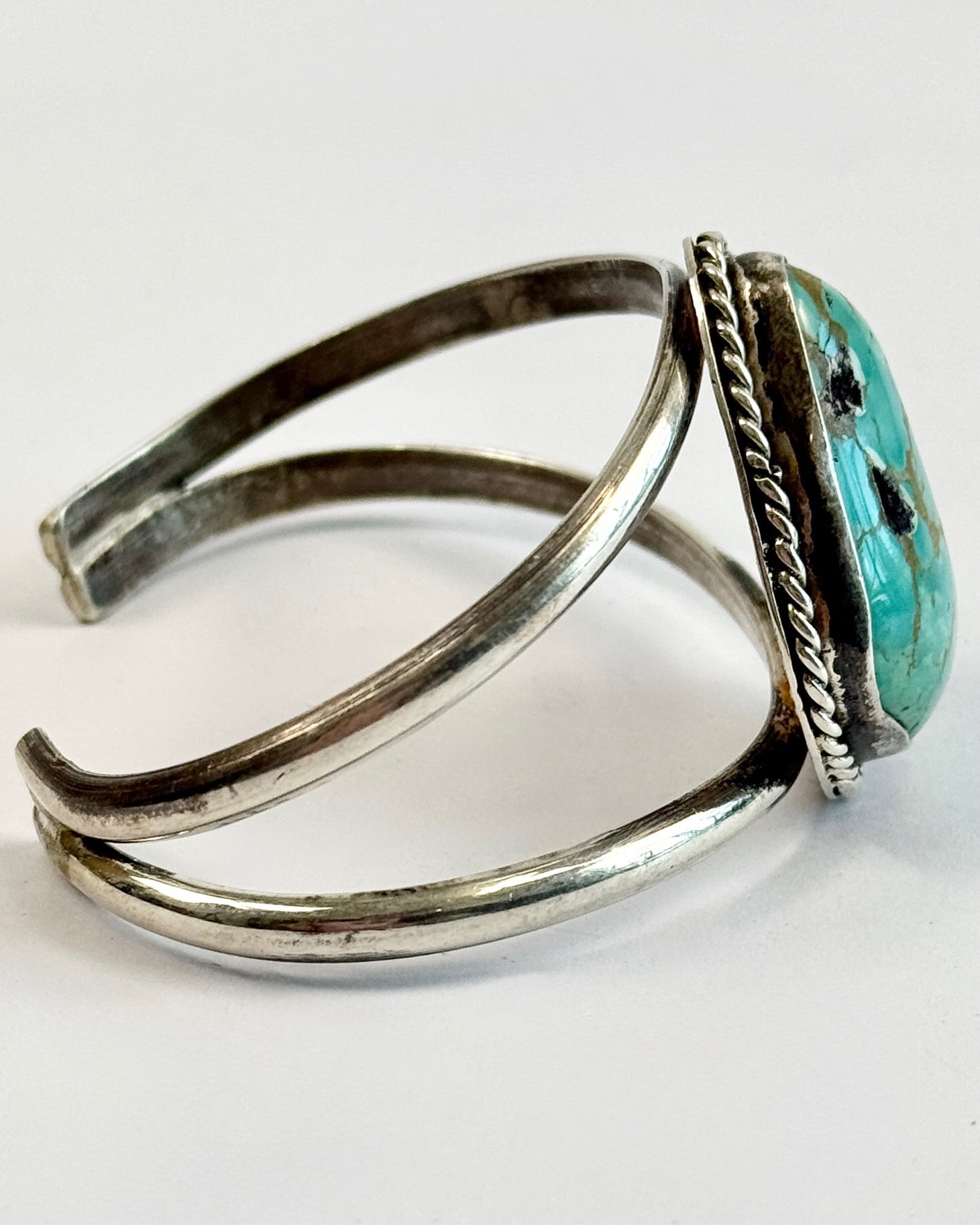 1970s Silver and Turquoise Large Stone Bracelet
