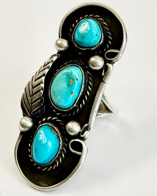 3 Stone Silver and Turquoise Ring
