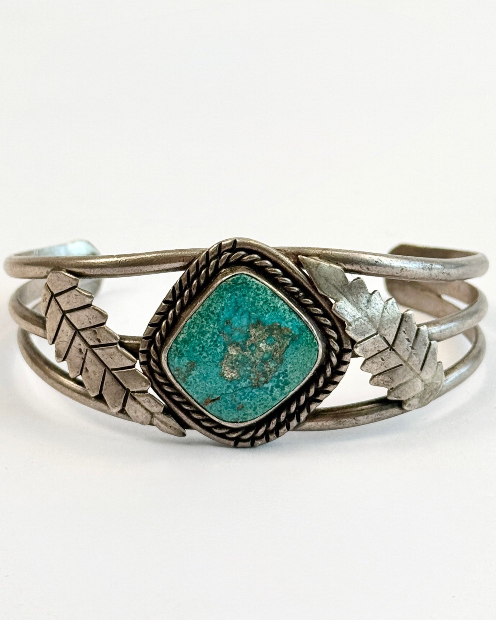 1960s Silver and Square Stone Turquoise Bracelet