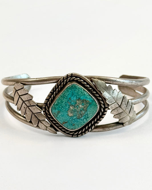 1960s Silver and Square Stone Turquoise Bracelet