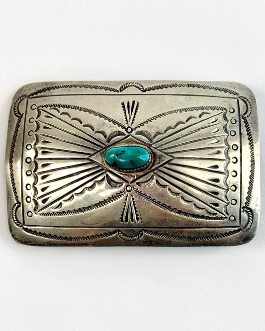 Silver and Turquoise Rectangle Belt Buckle