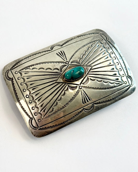Silver and Turquoise Rectangle Belt Buckle