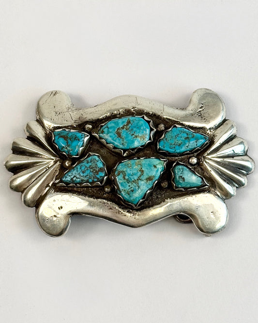 1960s Turquoise and Silver Belt Buckle