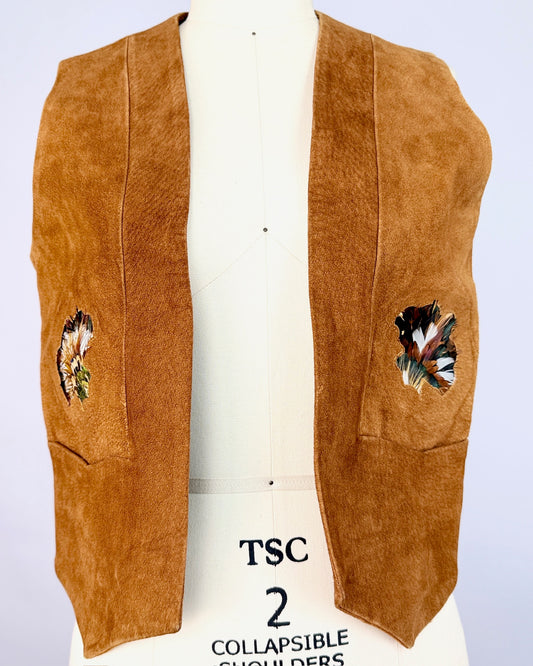 Caramel Suede Feather Leather Vest