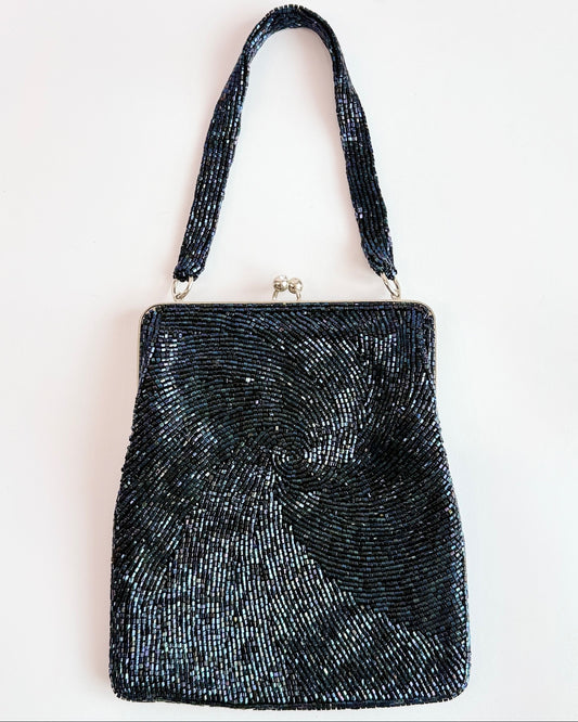 Dark Blue Beaded Evening Bag