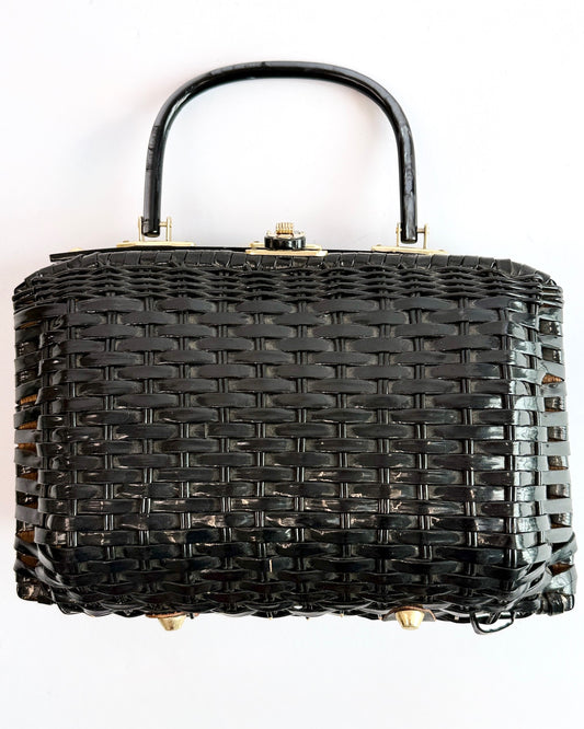 Black Woven Vinyl Handbag