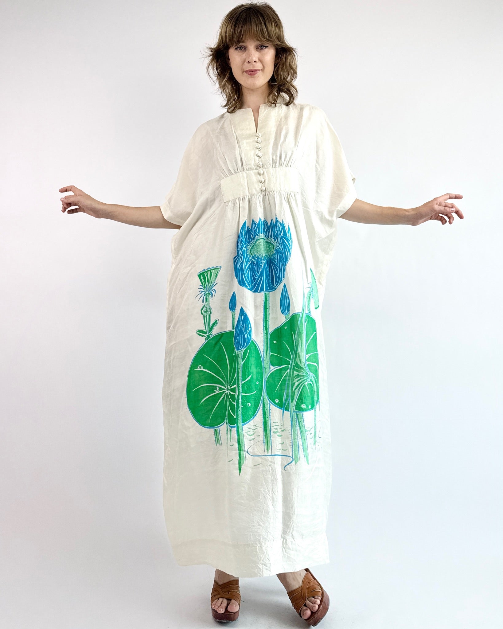Lily Pad Isle Thai Silk Caftan Dress