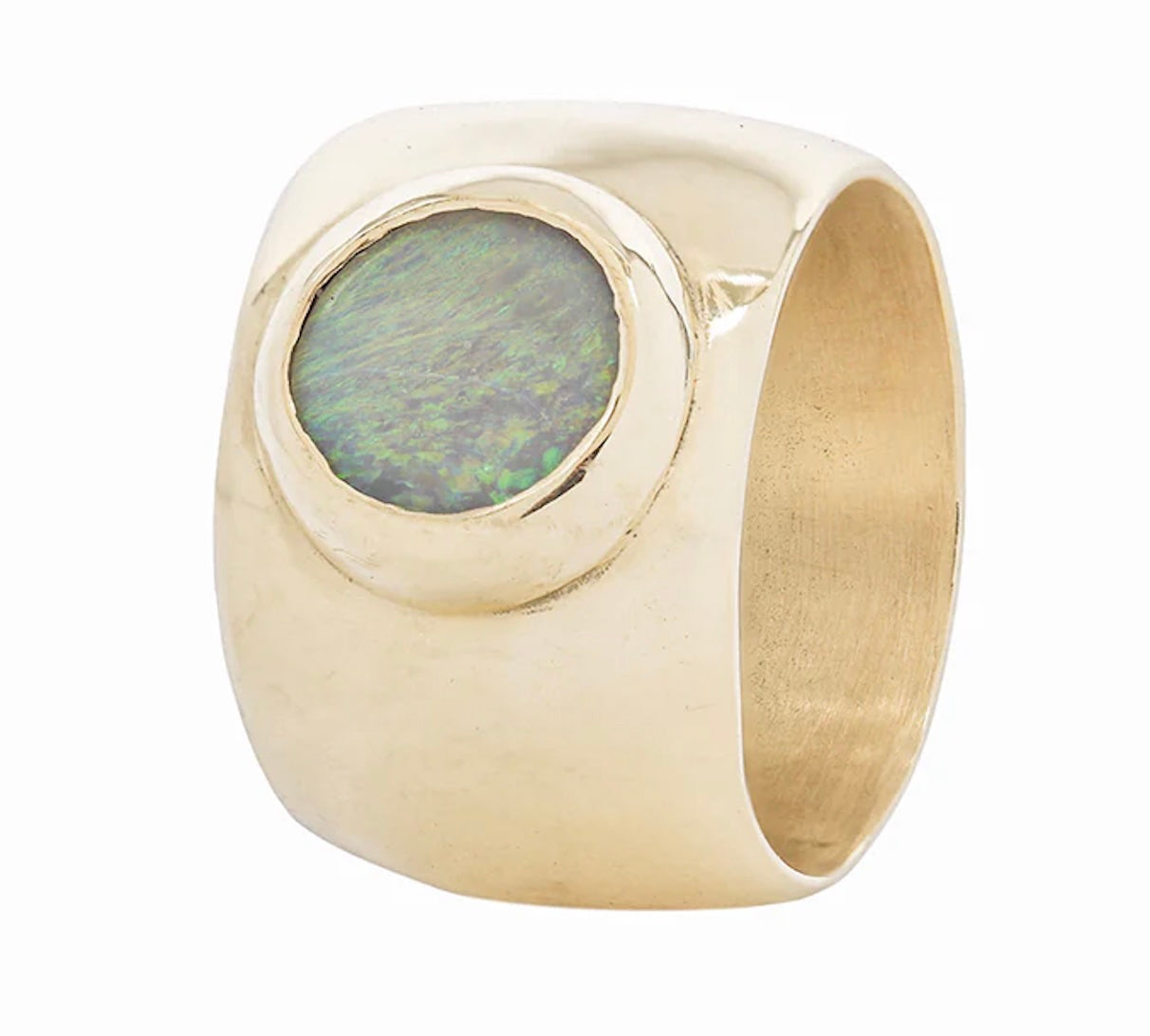 Seaworthy 14k Yellow Gold & Australian Opal Cigar Band Bezel Ring