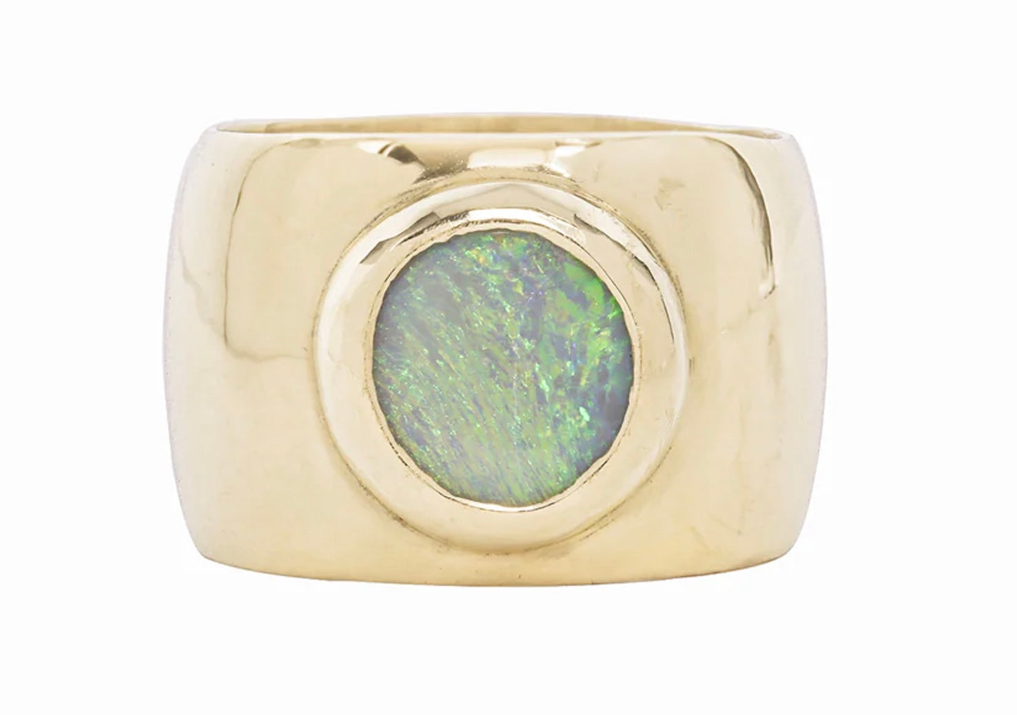 Seaworthy 14k Yellow Gold & Australian Opal Cigar Band Bezel Ring