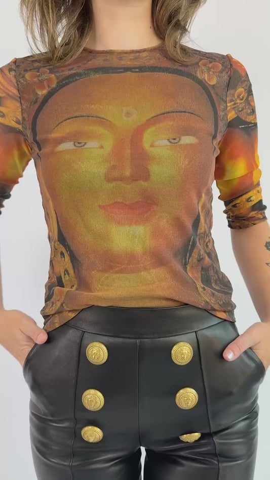 Vivienne Tam Golden Buddha Mesh Top