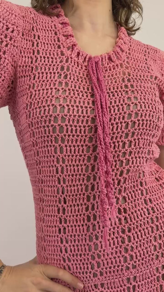 Twist and Shout Pink Crochet Dress