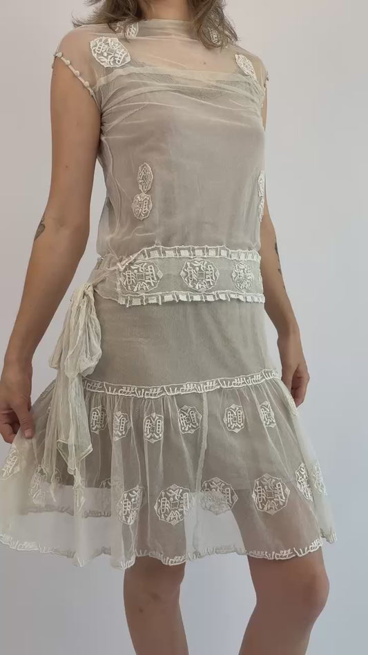 1920s A Whisper of White Embroidered Mini Dress