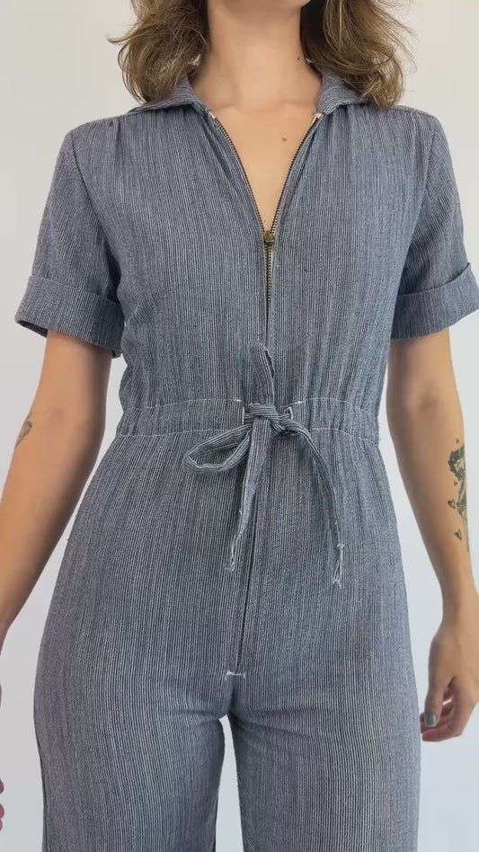 70s Sailing Away Striped Cotton Jumpsuit