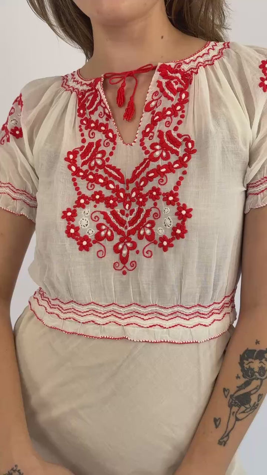 1930s Fairy Fables Cotton Embroidered Blouse