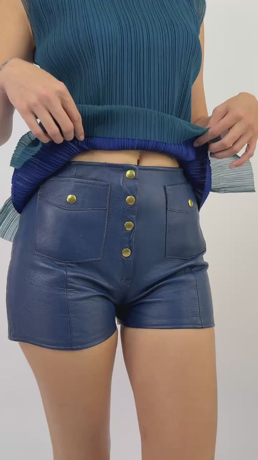 So Berry Sweet Blue Leather Shorts