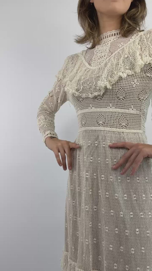 70s Sisters of the Moon Crochet Gown