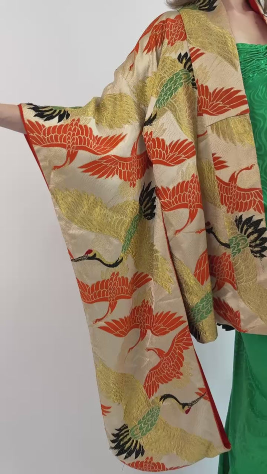 Life In The Sky Crane Print Wedding Kimono