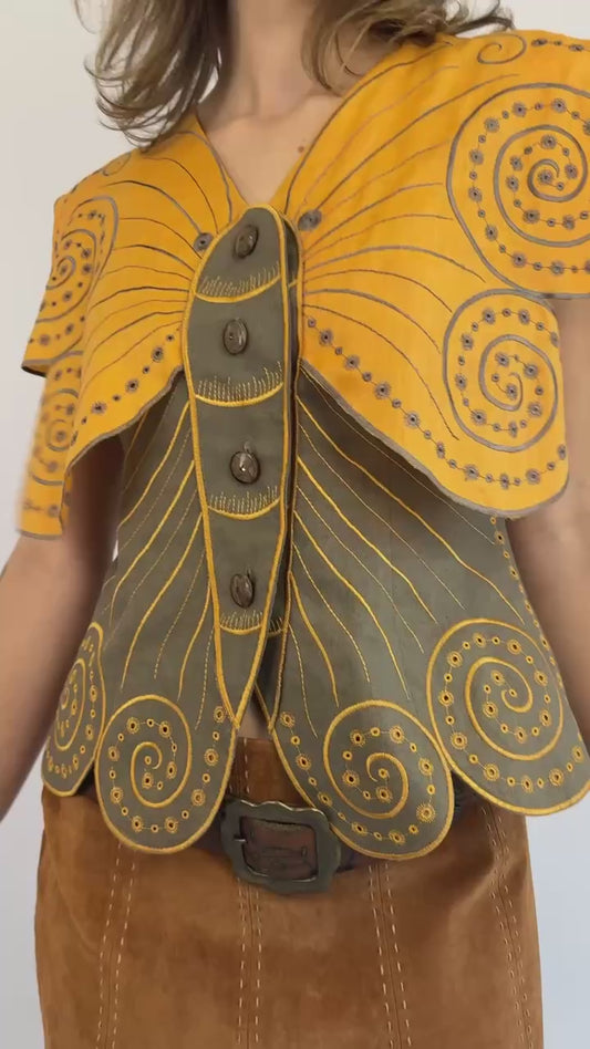 Span of Time Linen Butterfly Blouse