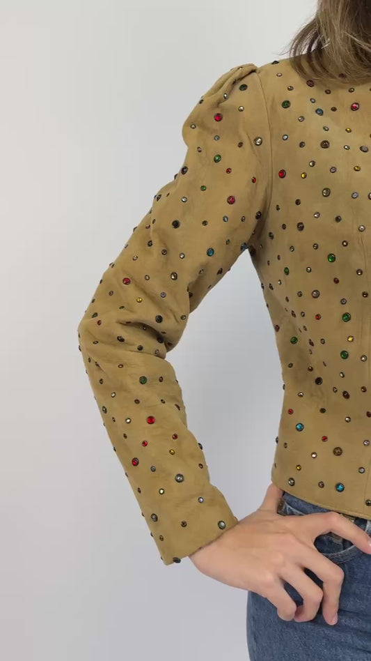 Fractal Colors Suede Rhinestone Jacket