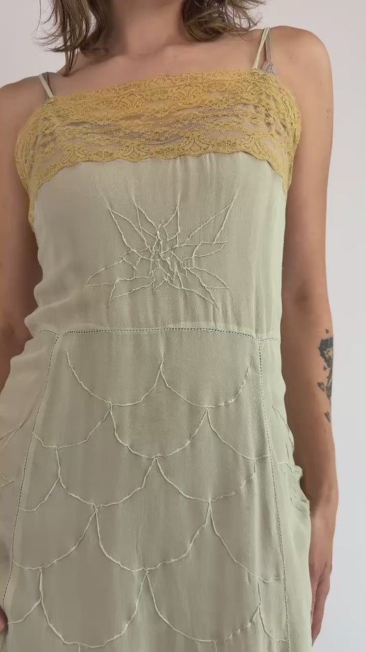 1920s Mint To Be Lace Silk Slip