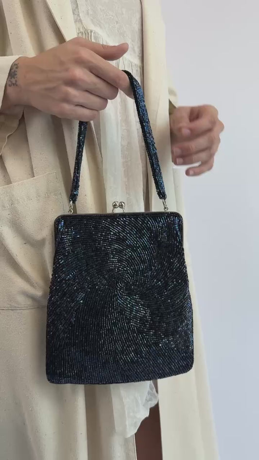 Dark Blue Beaded Evening Bag