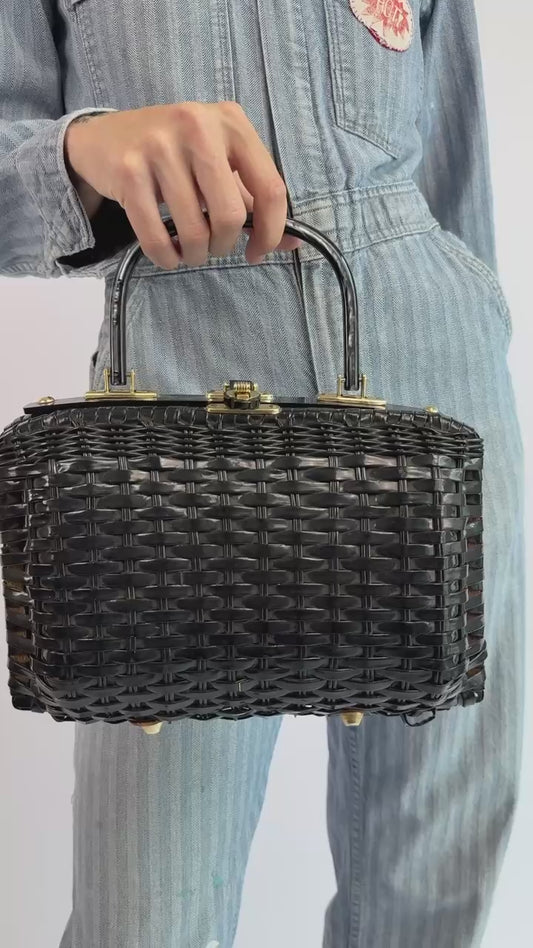 Black Woven Vinyl Handbag