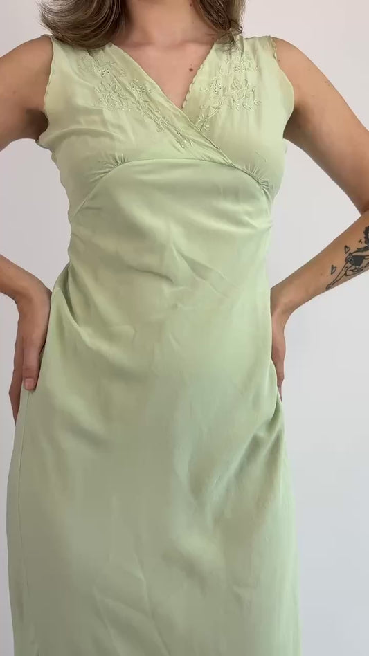 1930s Hint of Mint Silk Slip Dress