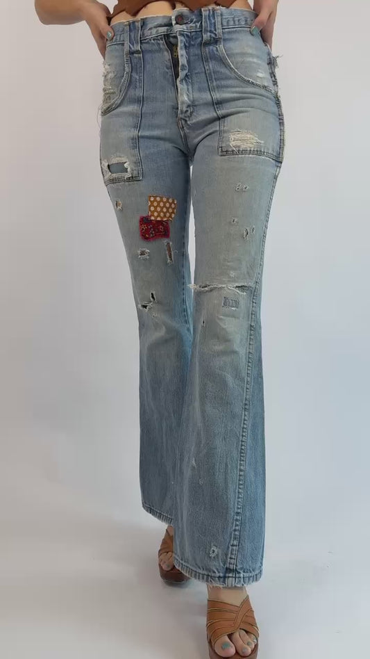 70s Pick of the Patch Denim Bell Bottoms