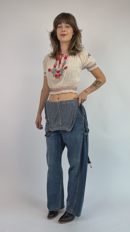Nine Red Daisies Embroidered Blouse
