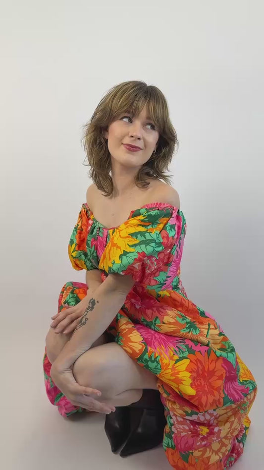 1987 Scaasi Bubbly Bouquet Silk Gown