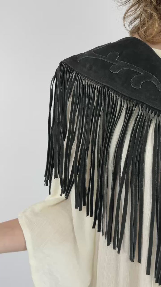 Midnight Rain Black Suede Fringe Collar