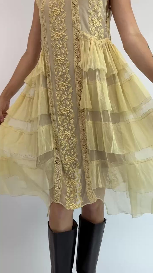 1920s Lemon and Lace Dress