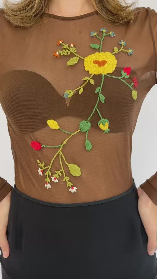 Vivienne Tam Mesh of Petals Embroidered Top