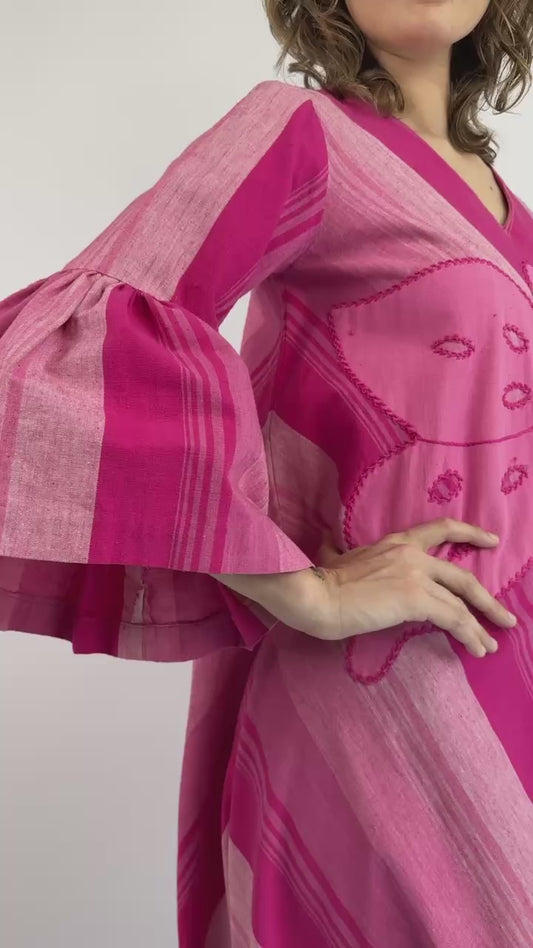 1970s Mariposa To The Max Magenta Dress