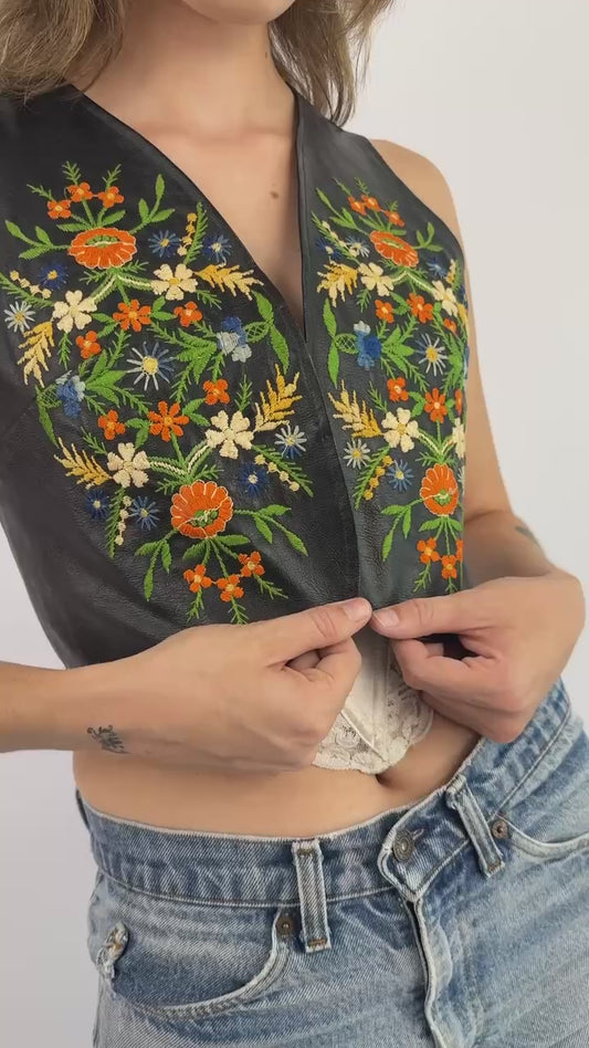 60s Paraphernalia Floral Leather Vest