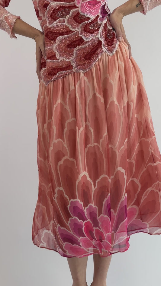 Hanae Mori Crystal Gardens Silk Dress