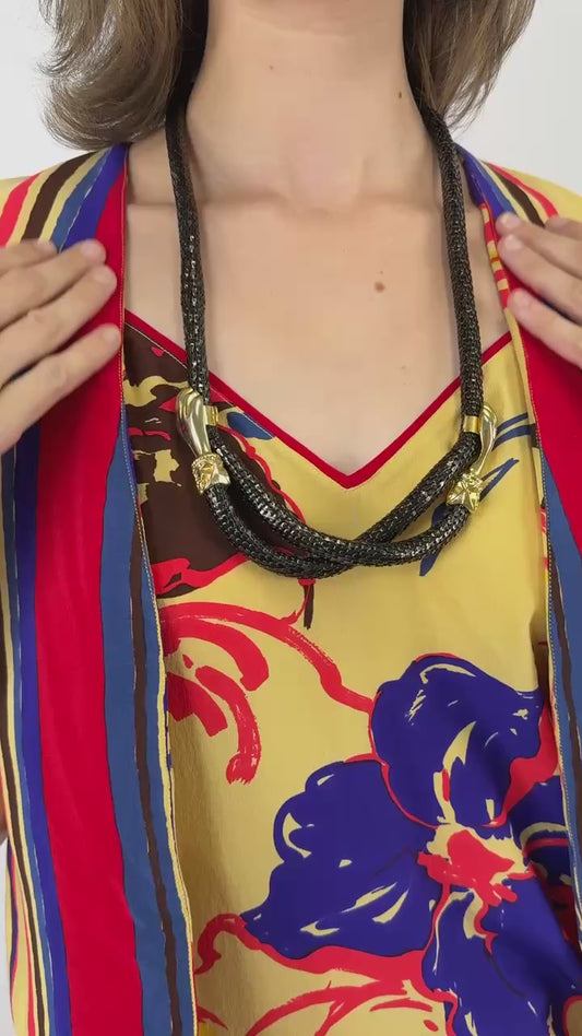 DL Auld Black Mesh Gold Hands Necklace