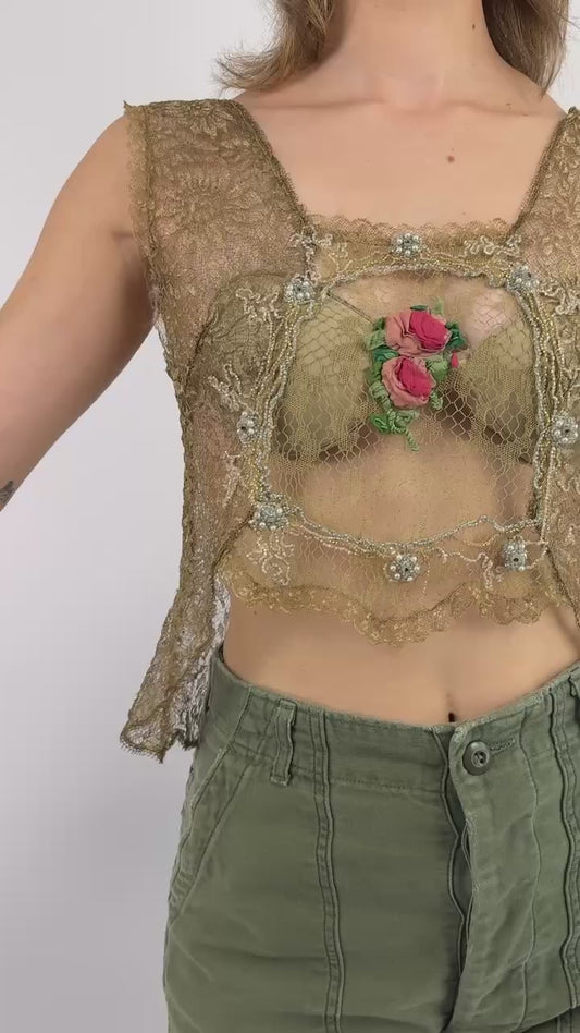 Antique Gold Metallic Beaded Tank