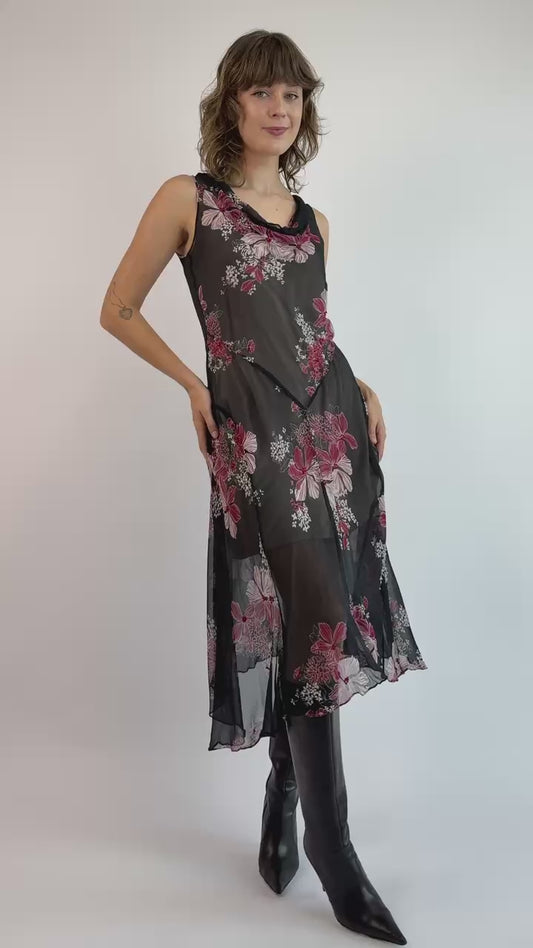 Ruby Blooms Floral Chiffon Dress