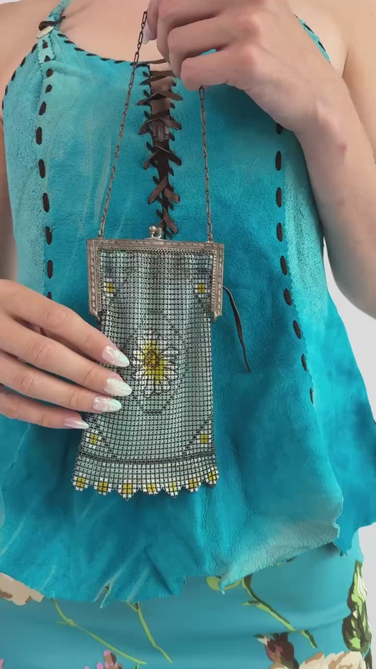 20s Blue Chainmail Daisies Bag