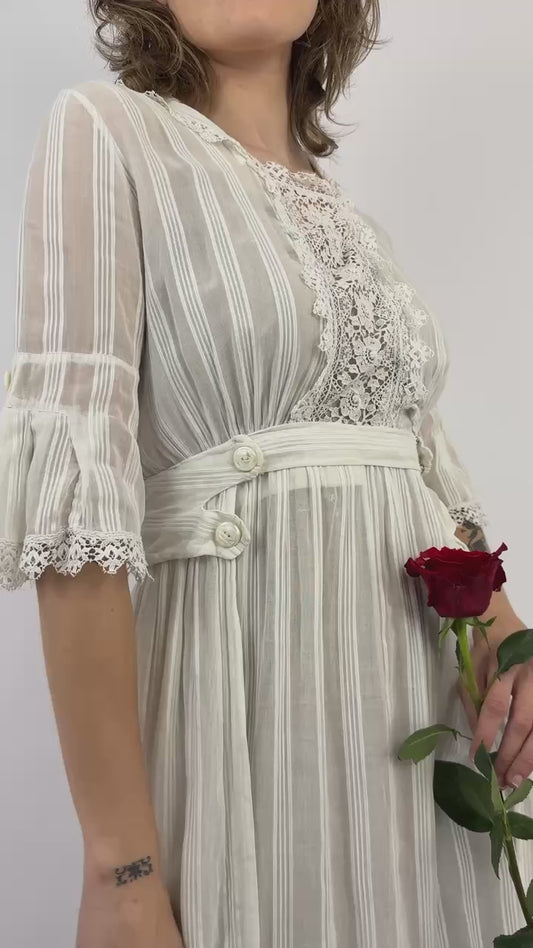 Edwardian Gentle Breezes Striped Lawn Dress