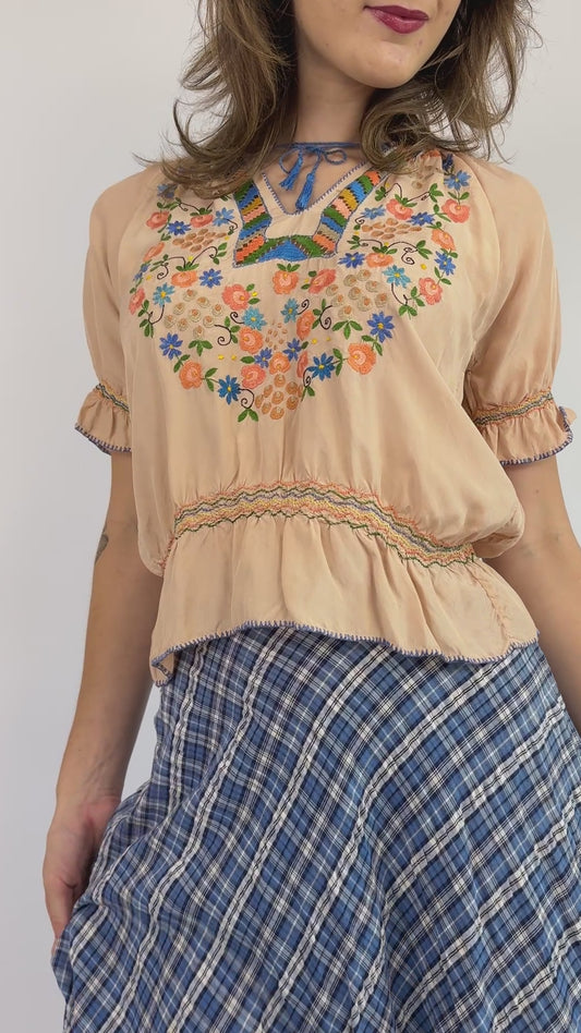 Pale Mauve Embroidered Folk Blouse