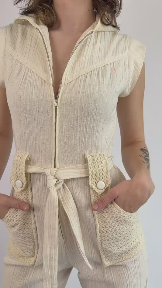 70s Cream Gauze Jumpsuit