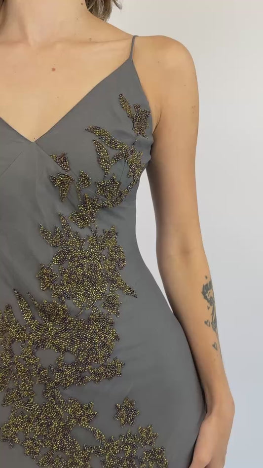 Adriana Papell Love Haze Beaded Silk Dress